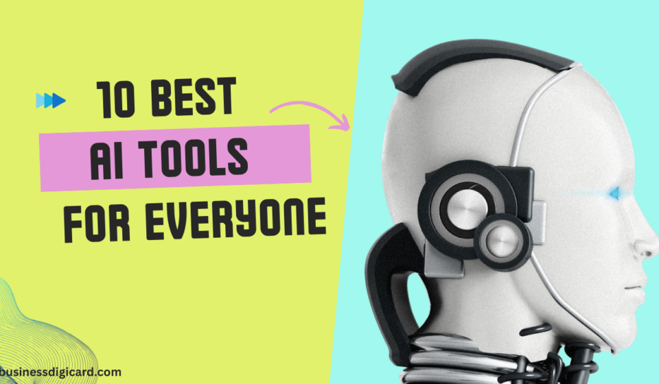 Top AI tools dashboard illustration showing automation, content creation, and digital business growth