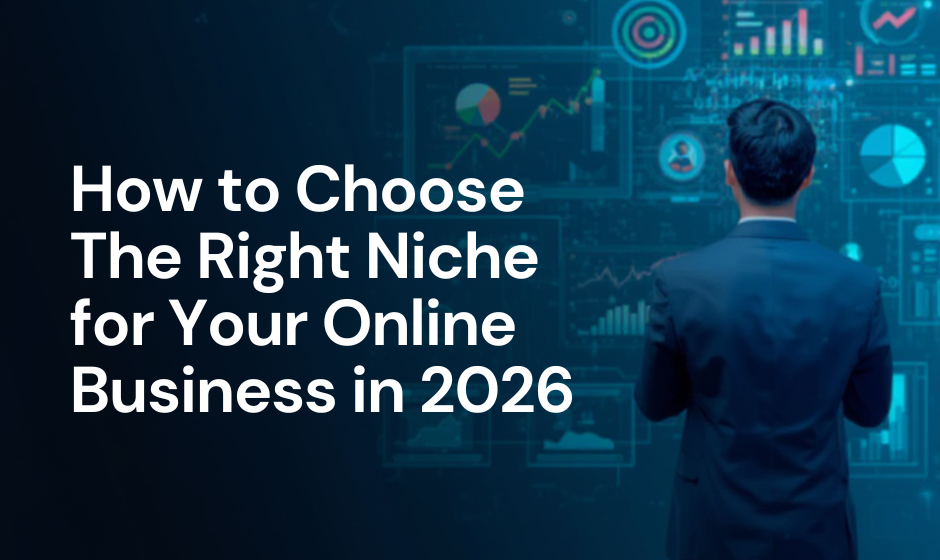 "Choosing the right niche for an online business with brainstorming notes and laptop workspace"