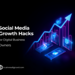 “Social media growth strategy illustration showing digital business owner increasing followers and engagement”