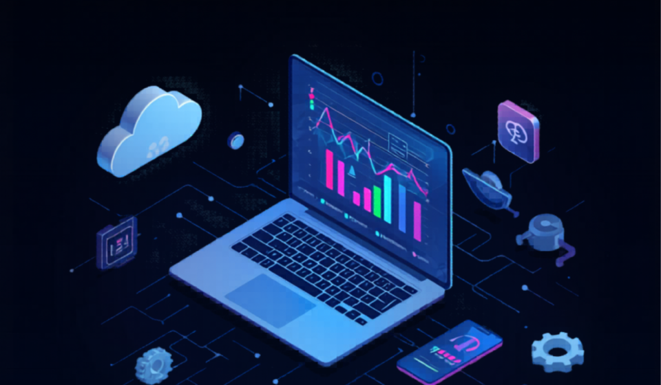 Person building a digital business on laptop with analytics and online tools in 2026