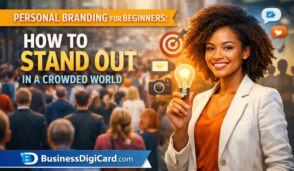 “Personal branding concept with digital identity, social media presence, and professional growth illustration”