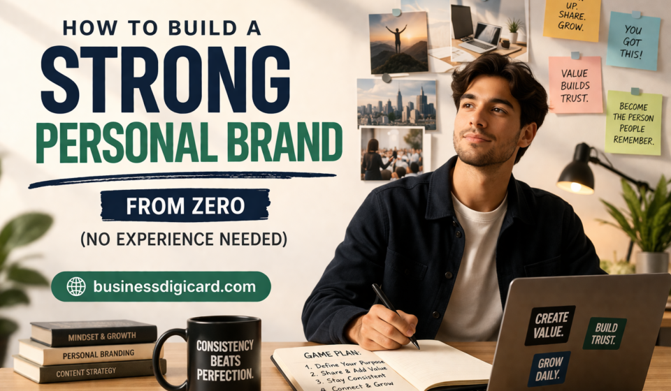 "Personal branding concept showing individual building online identity and growing digital presence"