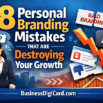 “Common personal branding mistakes illustration with broken growth graph and social media icons”