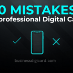 “Common mistakes in digital business card design showing cluttered layout, poor fonts, and unprofessional styling”