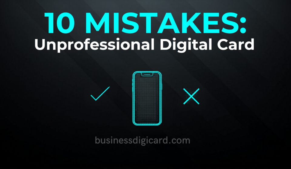 “Common mistakes in digital business card design showing cluttered layout, poor fonts, and unprofessional styling”