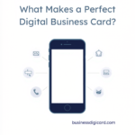 "Modern digital business card design with professional layout, contact buttons, and branding elements"
