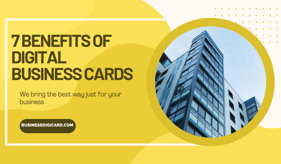 “Digital business card displayed on smartphone with QR code and modern branding elements”