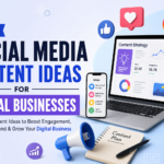 "Creative social media content strategy dashboard for digital businesses with branding, marketing analytics, content planning, and audience engagement elements."